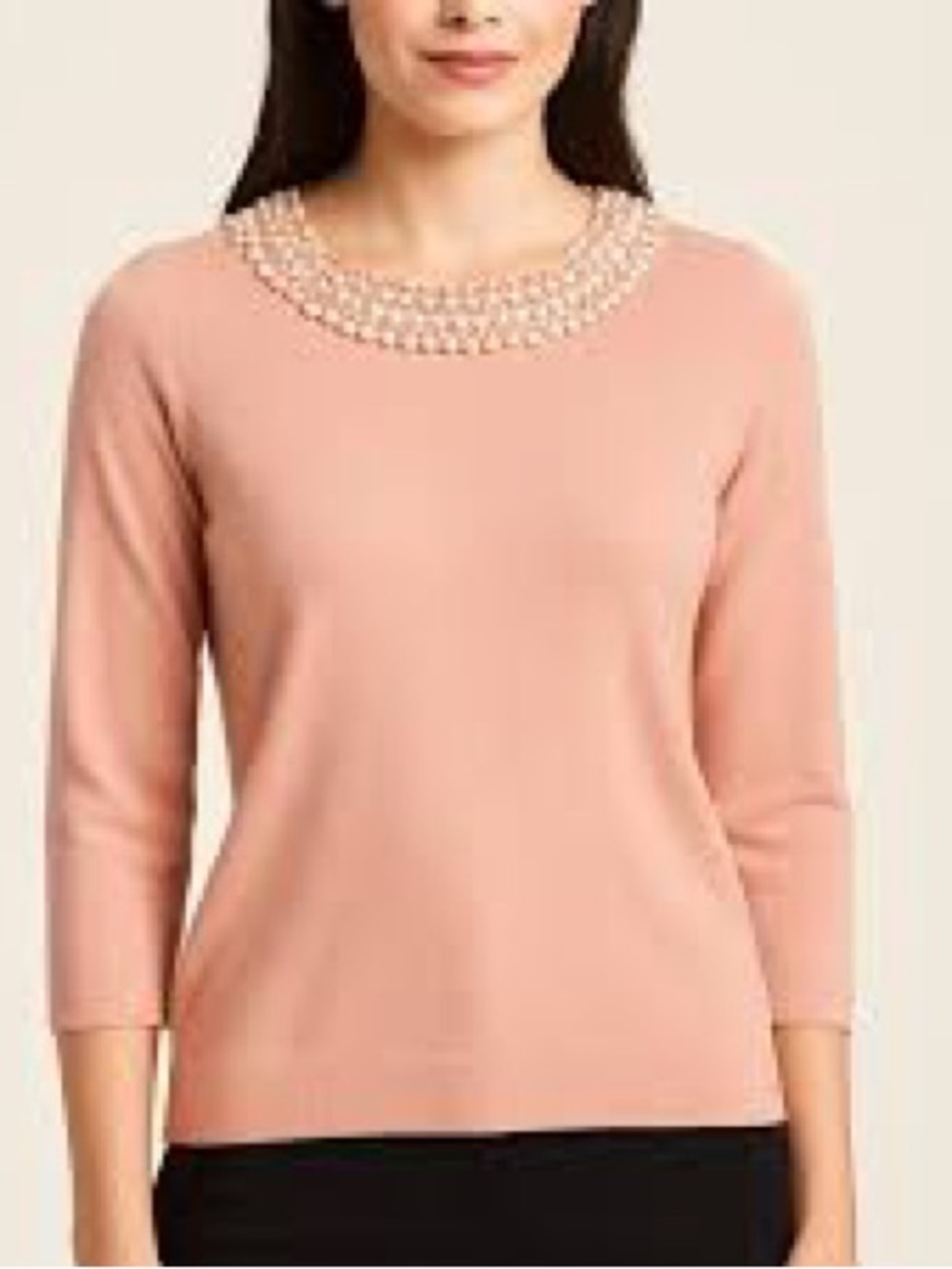 Karl Lagerfeld Pink Crewneck Sweater with Pearl Collar